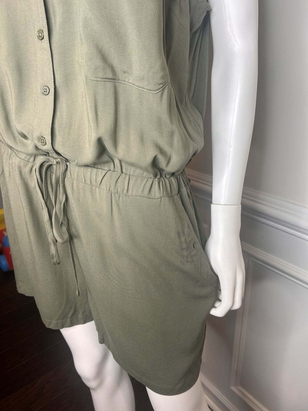 Lascana Sleeveless Drawstring Romper, Olive Green, Sz.12 - Picture 12 of 15